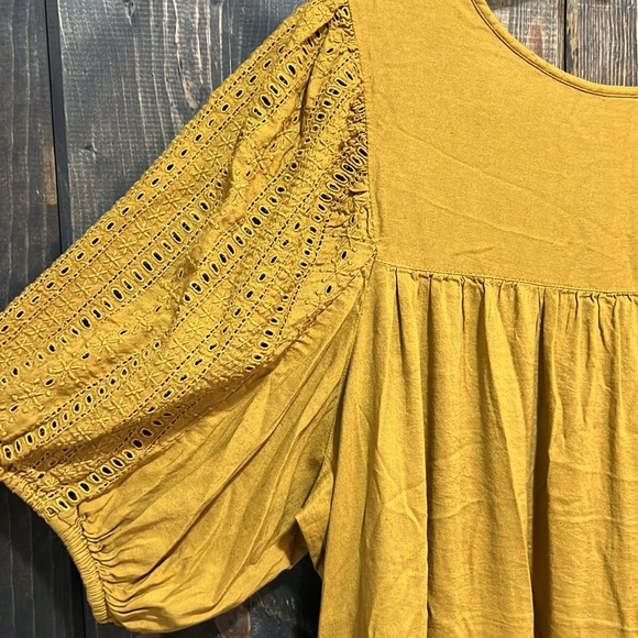 Old Navy Women's Peasant Boho Dress Size 2X Golden Brown Eyelet Ruffle Balloon - Picture 11 of 14